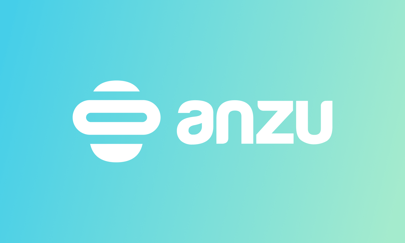 The image features the Anzu logo in white on a gradient background transitioning from blue to green. The logo includes a stylized symbol composed of two parallel horizontal lines connected by a vertical line, alongside the word anzu.