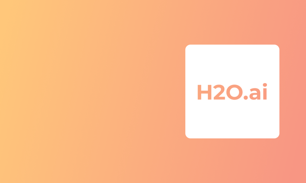 Gradient background transitioning from orange on the right to yellow on the left. A white square on the right contains the text H2O.ai in orange.