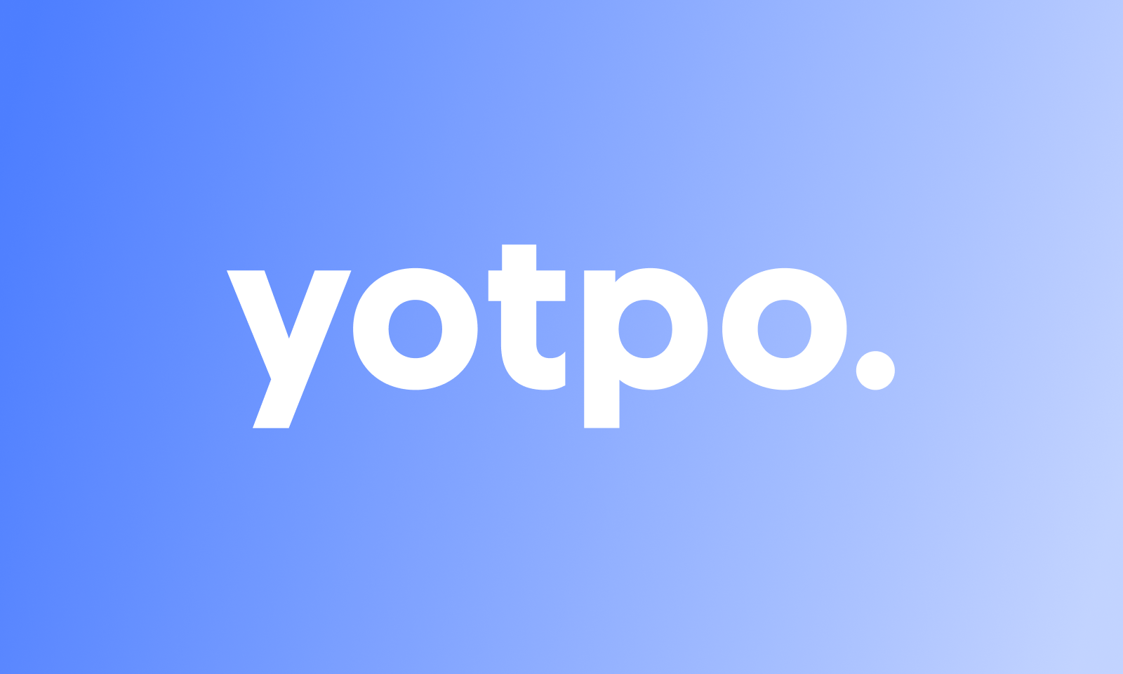 The image features the word yotpo. in bold, white lowercase letters centered on a gradient blue background that transitions from darker on the left to lighter on the right.