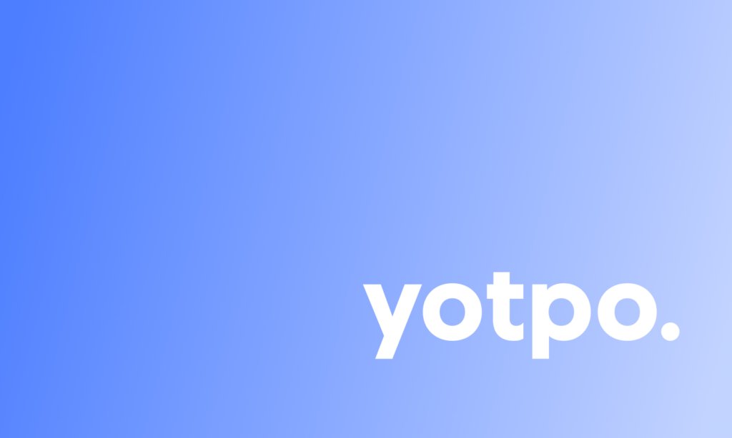 Gradient blue background with a smooth transition from darker blue on the left to lighter blue on the right. The word yotpo. is in bold white text at the bottom right corner.