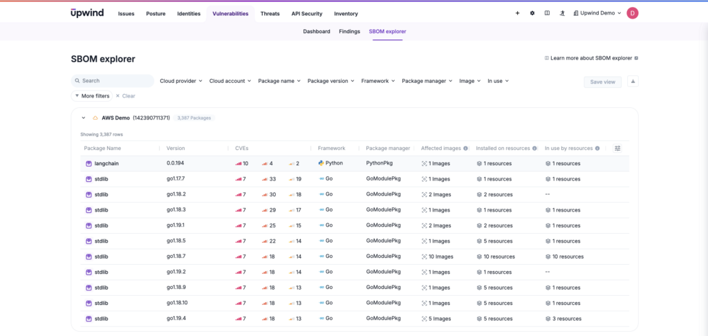 Search for packages by framework, package manager, and the number of resources using the package, lowering future critical vulnerabilities.