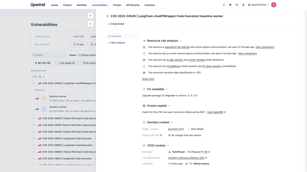 An uncovered runtime vulnerability is mapped to a development recommendation in a unified platform like a CNAPP.