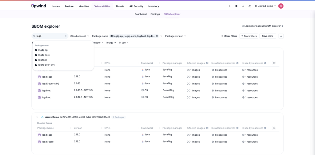 SBOM Explorer showing dependencies