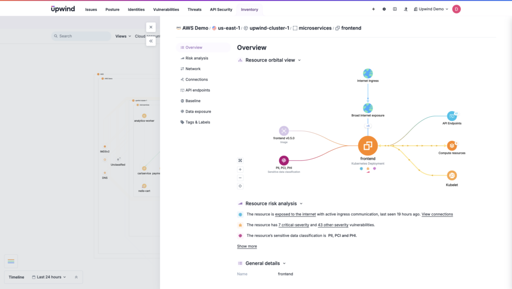 The Risk Analysis tab provides real-time traffic and data insights, prioritizing risks based on context and offering more than just basic visibility into Kubernetes resources.