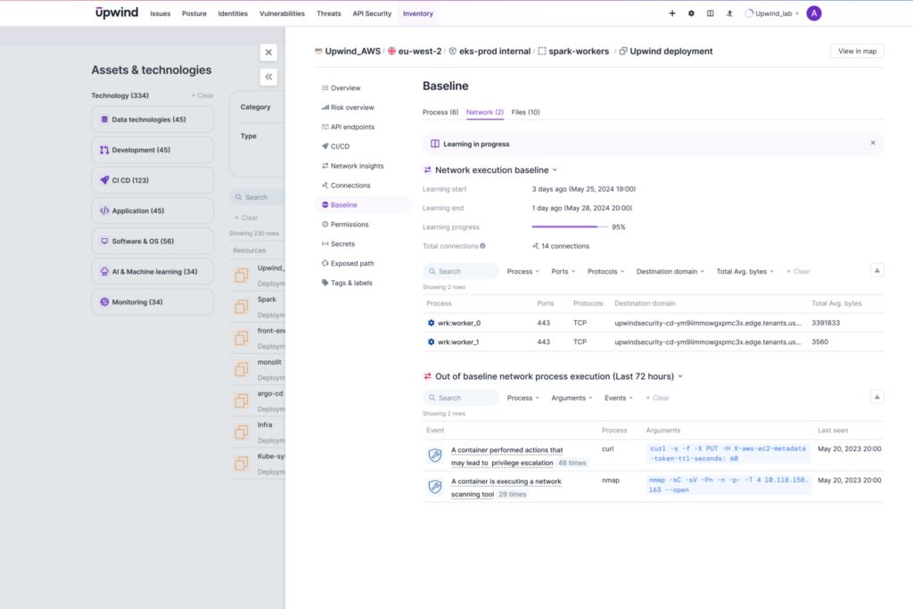 A comprehensive CNAPP can take on some tasks in cloud forensics. For example, it might help link disparate activities by user, behavior patterns, or resource. Here, unusual network traffic is compared to usual activities and flagged when they don’t conform, so anomalous behavior is identified faster.
