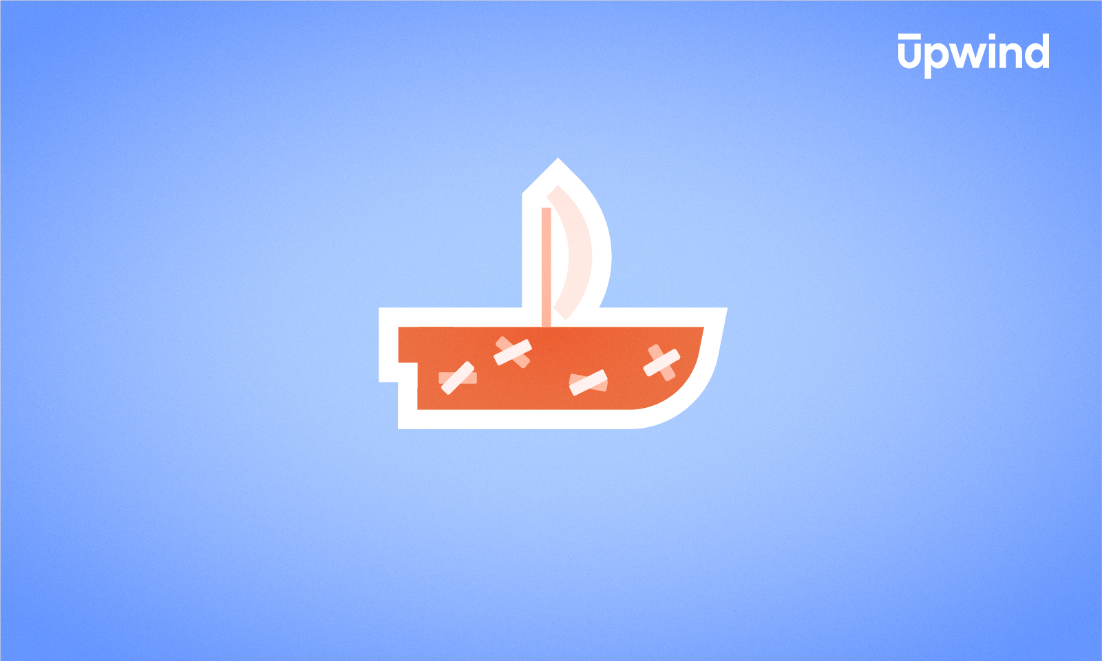 Illustration of a stylized sailboat with a brown hull and a white sail navigating the blue waters, symbolizing the Vulnerability Management Lifecycle. The word Upwind gracefully anchors the image in the top right corner.