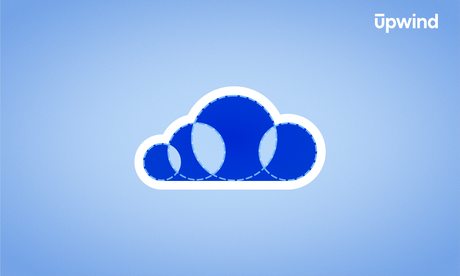 A blue cloud icon consisting of several overlapping circles with dashed outlines on a light blue background. The word upwind is in white text at the top right corner.