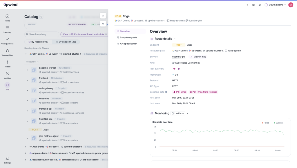 Monitoring endpoints in one central place, no matter where they are in organization ecosystems, helps identify over-permissioned services or a lack of authentication settings quickly.
