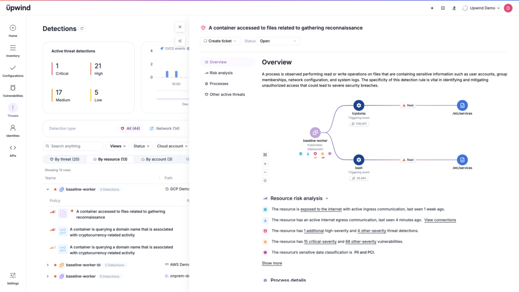 Threat detection works in real-time so ephemeral workloads get full visibility and immediate remediation.
