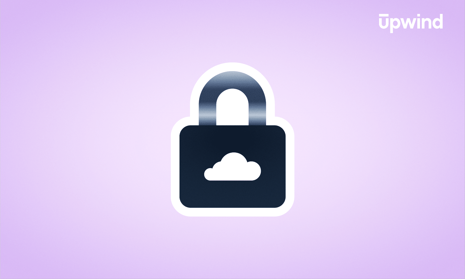 A black padlock icon featuring a cloud symbol sits against a purple backdrop, subtly hinting at the question, What is Cloud Workload Security? The word upwind appears in crisp white text in the top right corner.