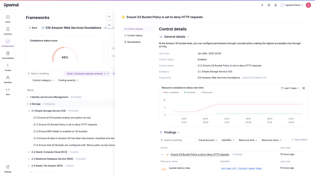 Monitoring and visibility across environments ensures teams are tracking changes in configurations, ensuring that any drift is detected and CIS benchmarks are met.
