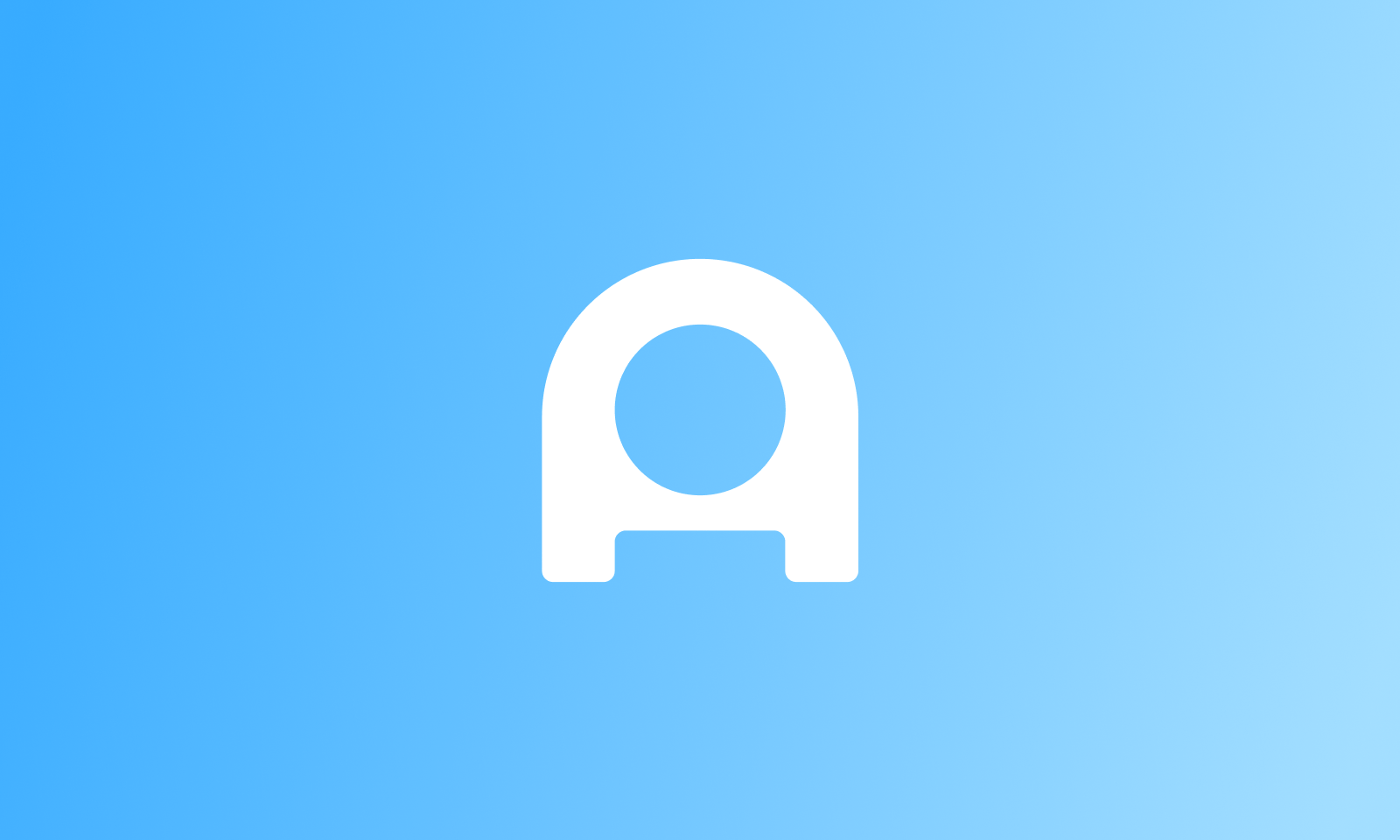 White stylized lowercase a on a gradient light blue background.