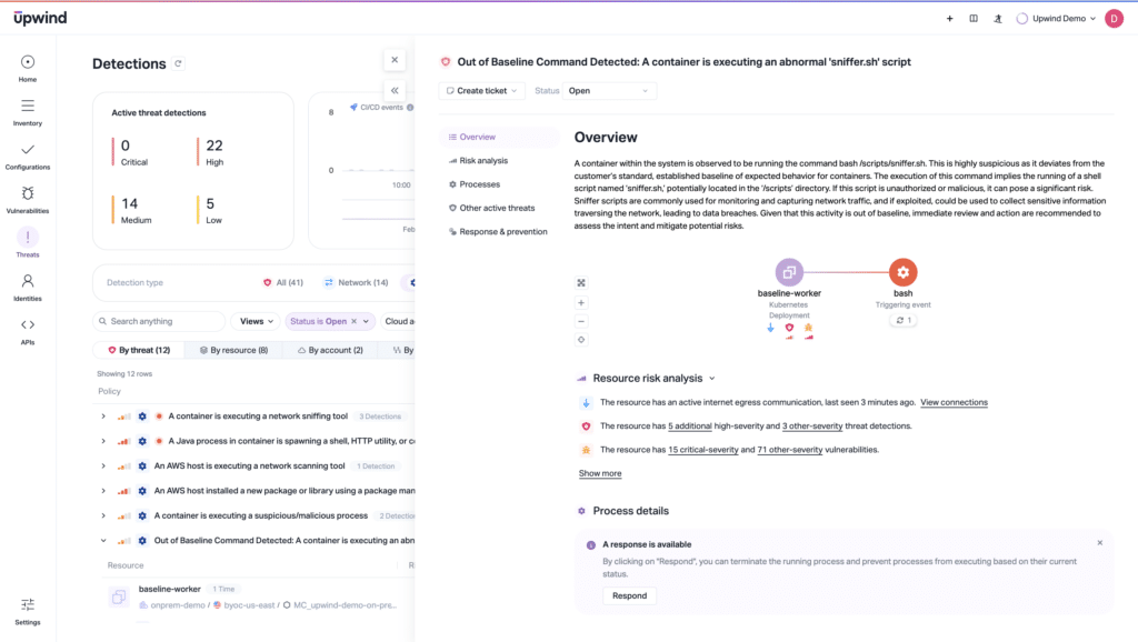 With runtime monitoring on ephemeral containers, this CNAPP detects threats in short-lived workloads for improved container security.