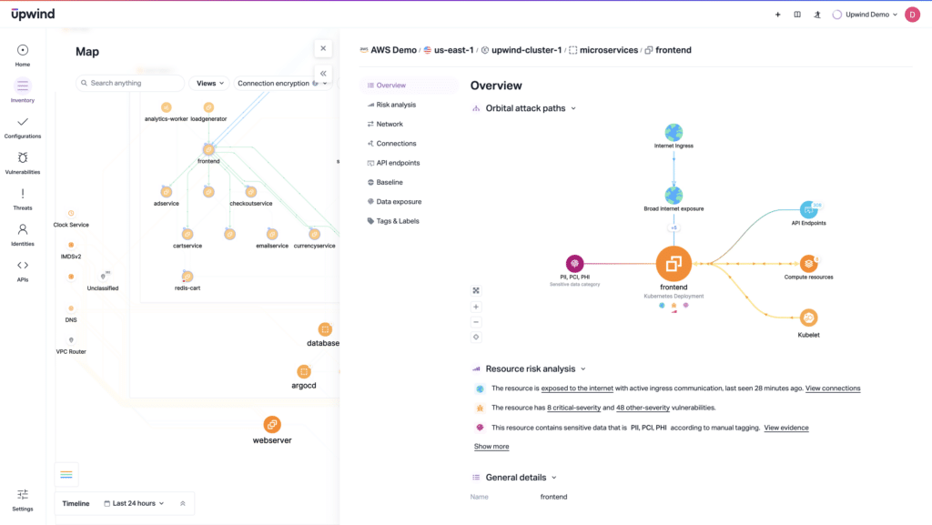 A CNAPP with runtime insights shows deep risk context for containerized environments. 